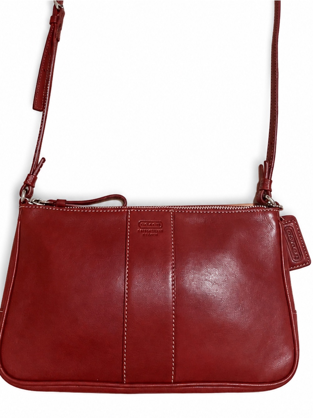 Vintage Coach Red Leather Crossbody Bag USA handbag Y2K 90s Demi Hamptons